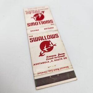 Vintage Matchbook The Swallows Ashtabula Ohio Restaurant & Cocktail Lounge